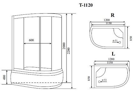 Душевая кабина Timo Comfort T-8820R 120x85, без г/м, матовые стекла (Fabric Glass), хром, R