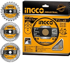 Набор пильных дисков по дереву (3 шт; 185х30 мм) Ingco TSB51852153