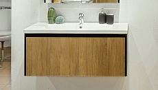 Мебель для ванной Velvex Klaufs 100 см подвесная, 1 ящик черный матовый/дерево шатанэ