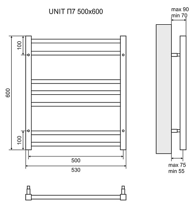 Полотенцесушитель водяной Lemark Unit LM45607BL П7 50x60, черный