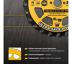 Диск пильный RAGE Furious Wood&Nails 165 мм 24 зуба посадка 20 мм + кольцо 16 мм 594248