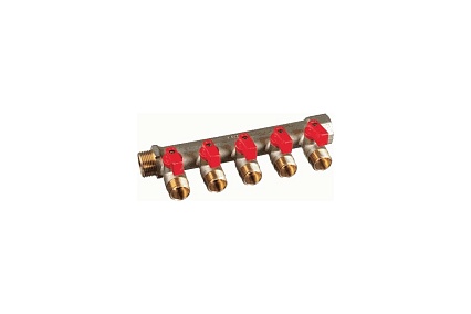 Латунный коллектор Terma 3/4"в/н с 5-ю шаровыми кранами на 1/2" (нар.резьбы) (14018) 41234
