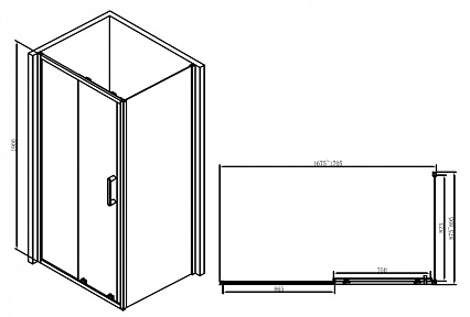 Душевой уголок Abber Schwarzer Diamant 170x90 прямоугольный, черный