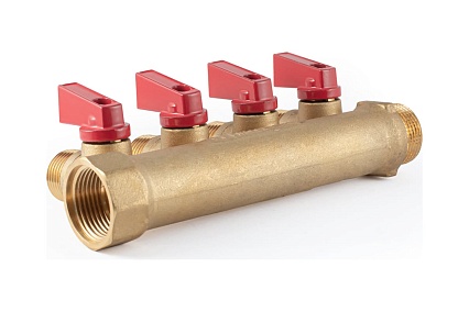 Коллектор с шаровыми кранами PROFACTOR в/н 3/4" х 4 вых 1/2"нар PF MV 264.4