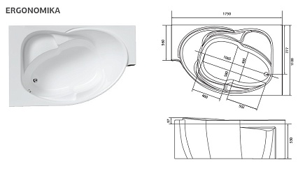 Акриловая ванна Marka One Ergonomika 158-175x110 L