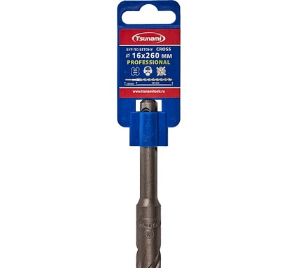 Бур по бетону Tsunami PROFESSIONAL Cross 16х260/205 мм, SDS-plus T10610300016260